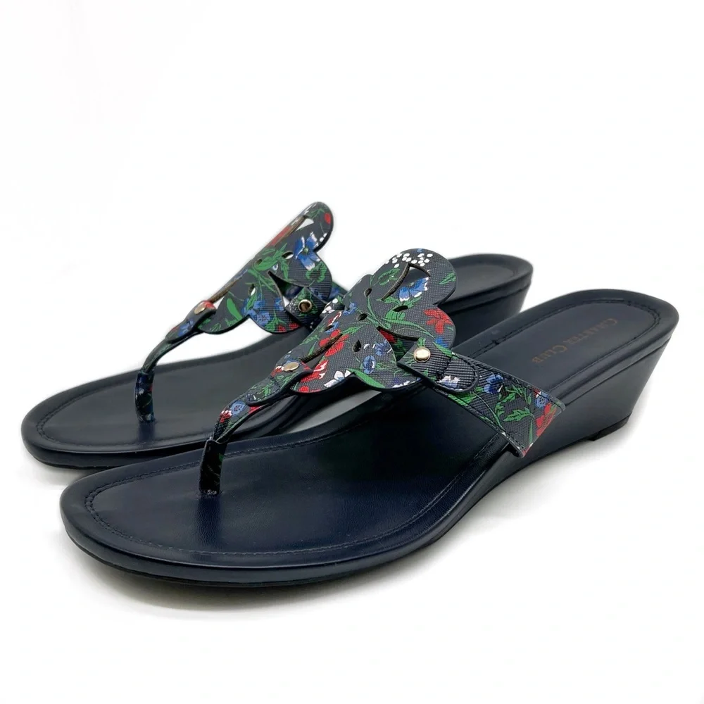 Charter Club Penelopee Wedge Slide Sandals Navy Floral Size 10